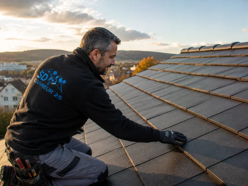 Artisan couvreur établissant un devis après fuite de toiture à Besançon