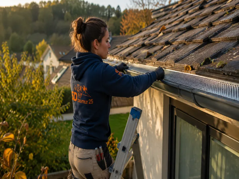 Grilles anti-feuilles posées sur des gouttières en zinc à Besançon